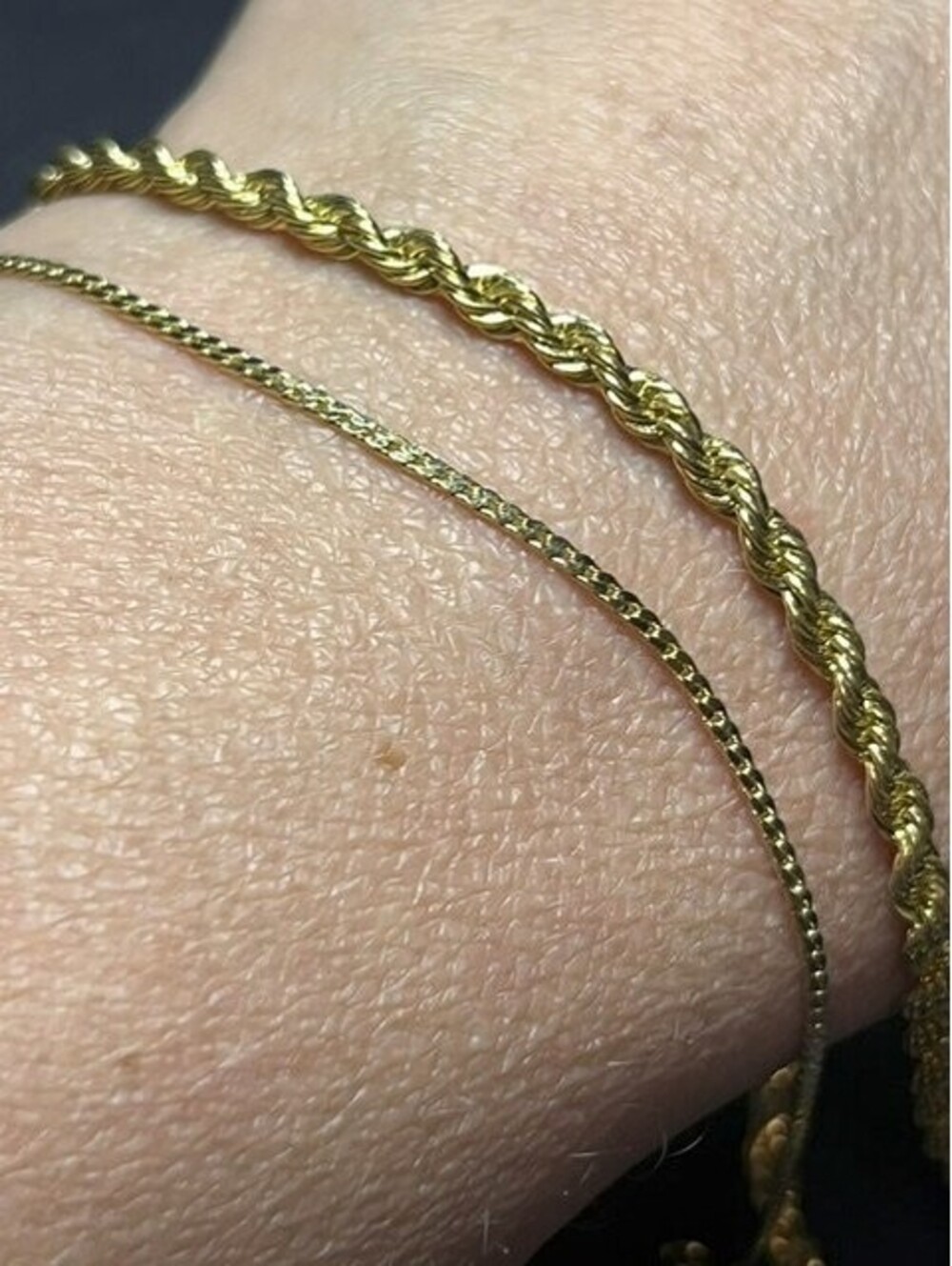B6088 Lot of 2 Ambassador Layered Rope & Fine Chain Bracelet Gold Tone  7.5"